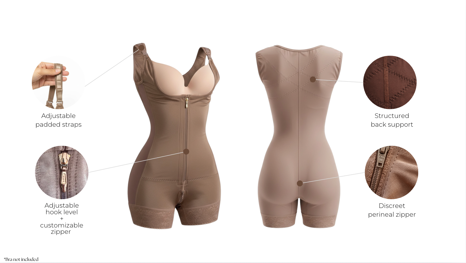 Abrilia Colombian shapewear with hooks and zipper with features