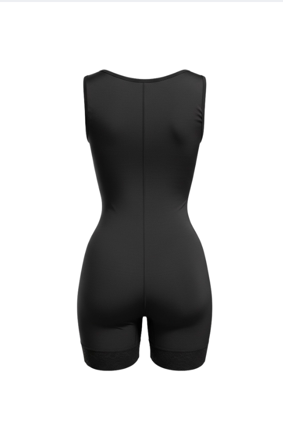 Black shapewear bodysuit on a white background