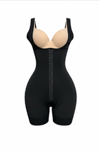 Black shapewear bodysuit on a white background