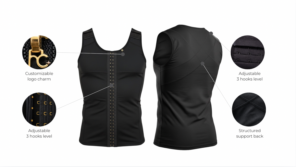 Masculine Colombian vest shapewear features