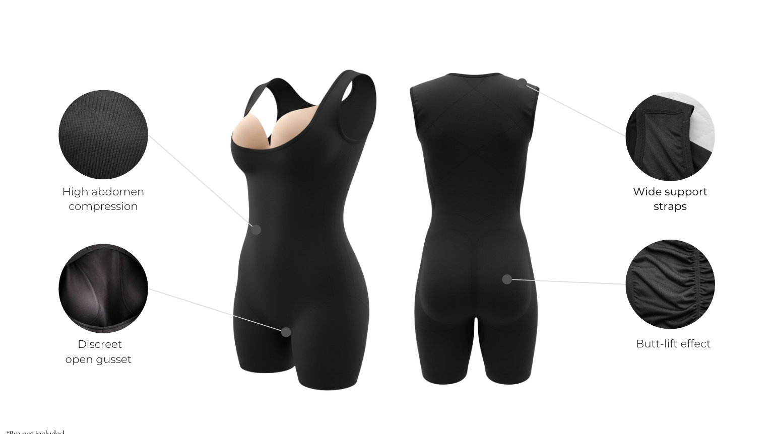 Body with no bra with wide straps with features - wholesale