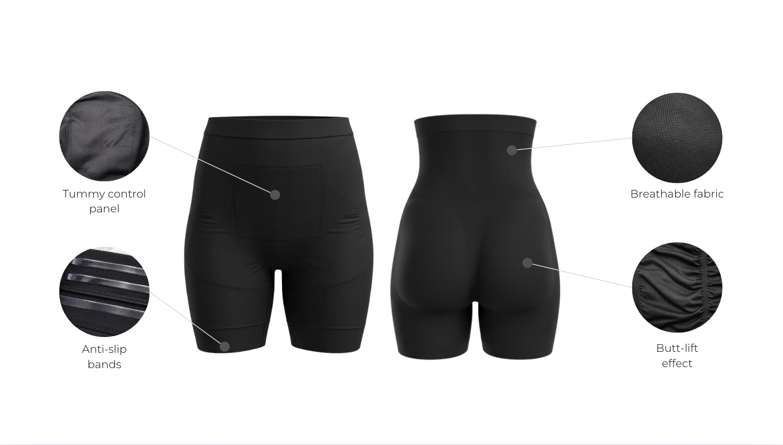 Seamless high waisted short with control panel with butt lift effect and features - wholesale