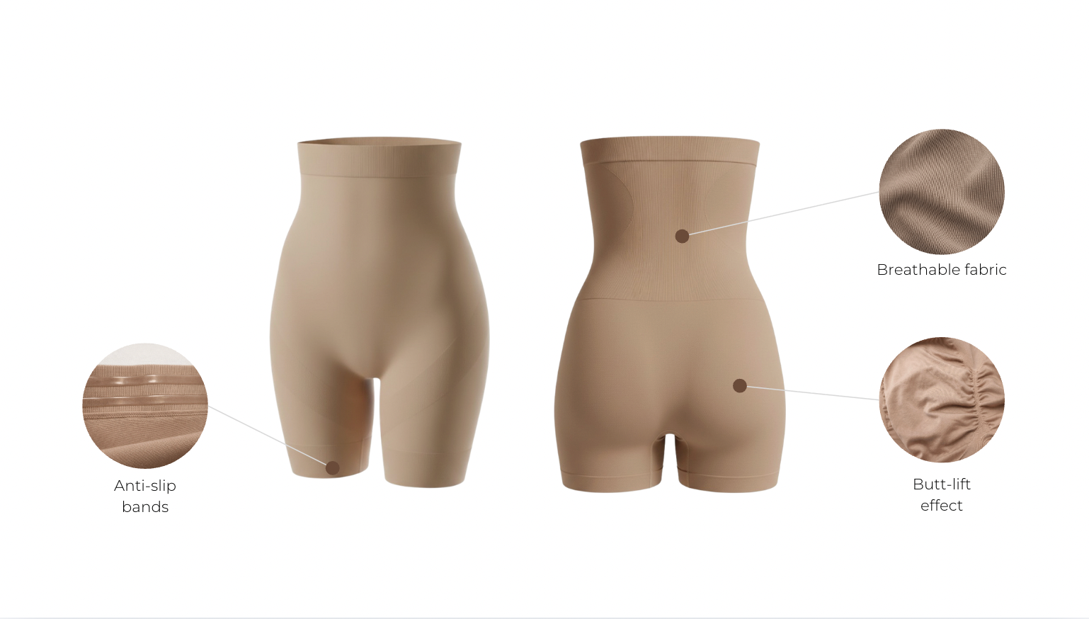 High waisted colombian seamless short with control panel - wholesale with features