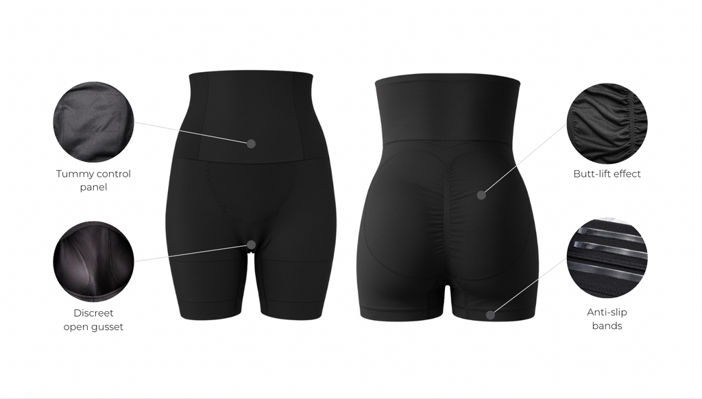 High waisted Colombian seamless short with panel control - wholesale and features