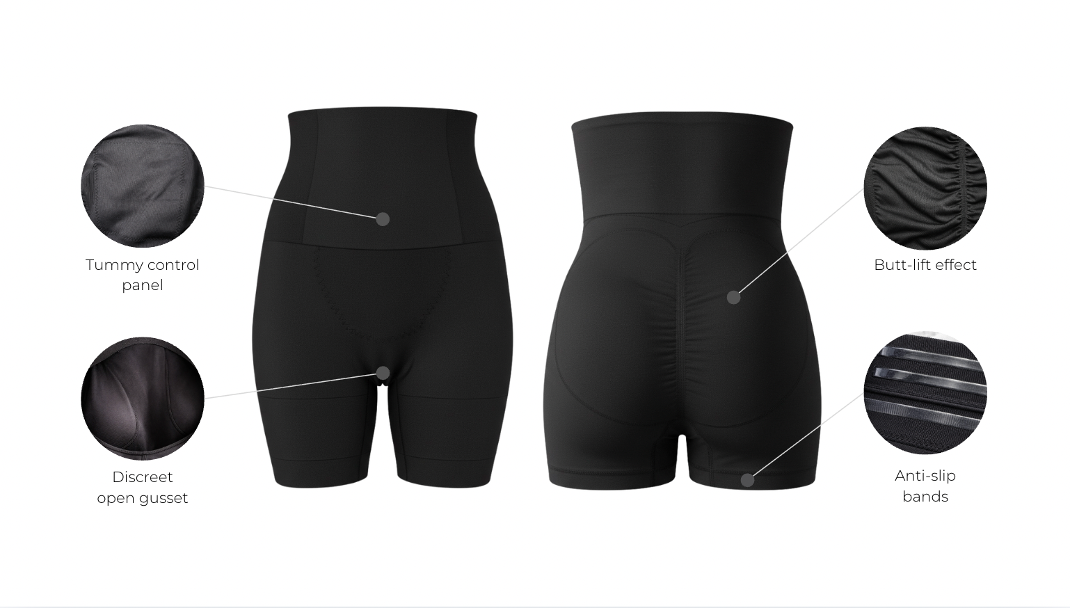 High waisted Colombian seamless short with panel control - wholesale and features