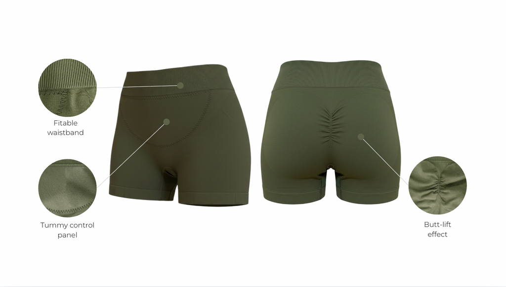 Low waisted short with compression panel - wholesale with features