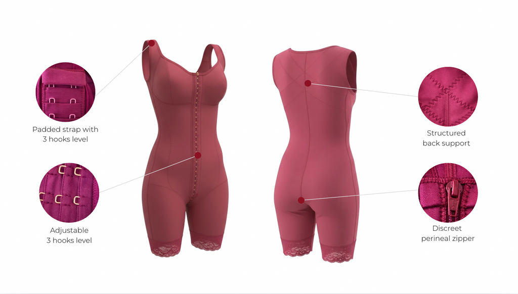 Abrilia Colombian Shapewear wine color, luxury faja- Wholesale with features