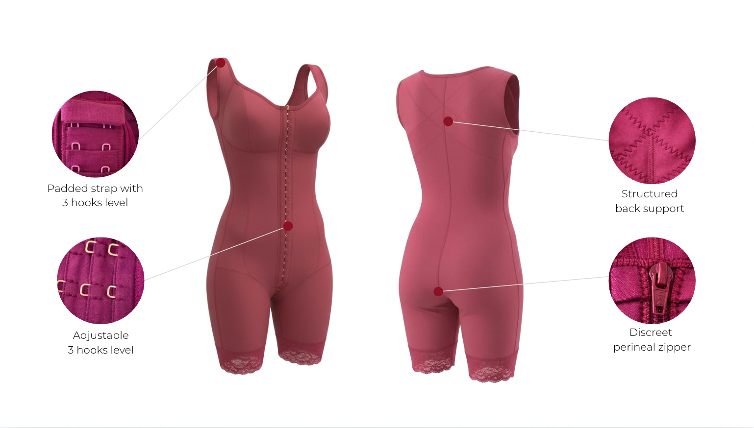 Abrilia Colombian Shapewear wine color, luxury faja- Wholesale with features