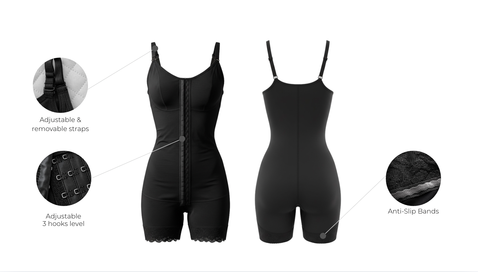 Powernet and Lycra colombian shapewear with thin straps - wholesale with features
