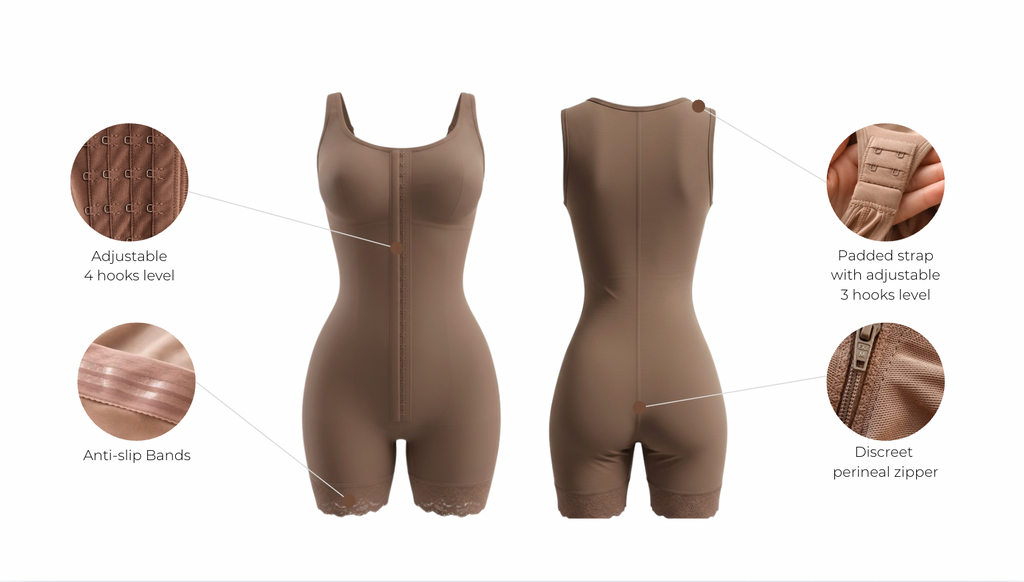 Colombian powernet shapewear with four adjustable hooks - wholesale with features