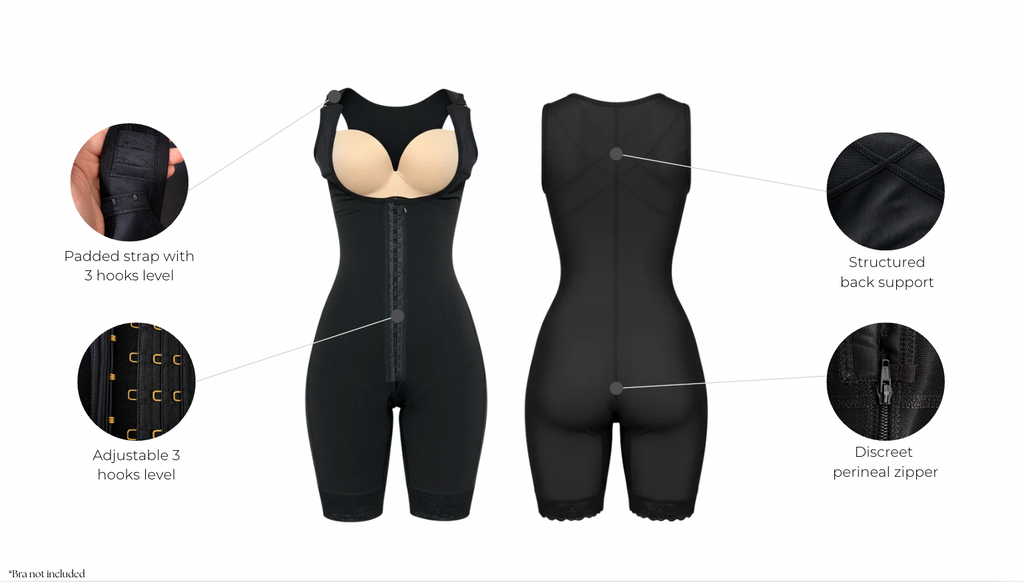 Powenrnet and Lycra open bust Colombian faja with padded straps with features